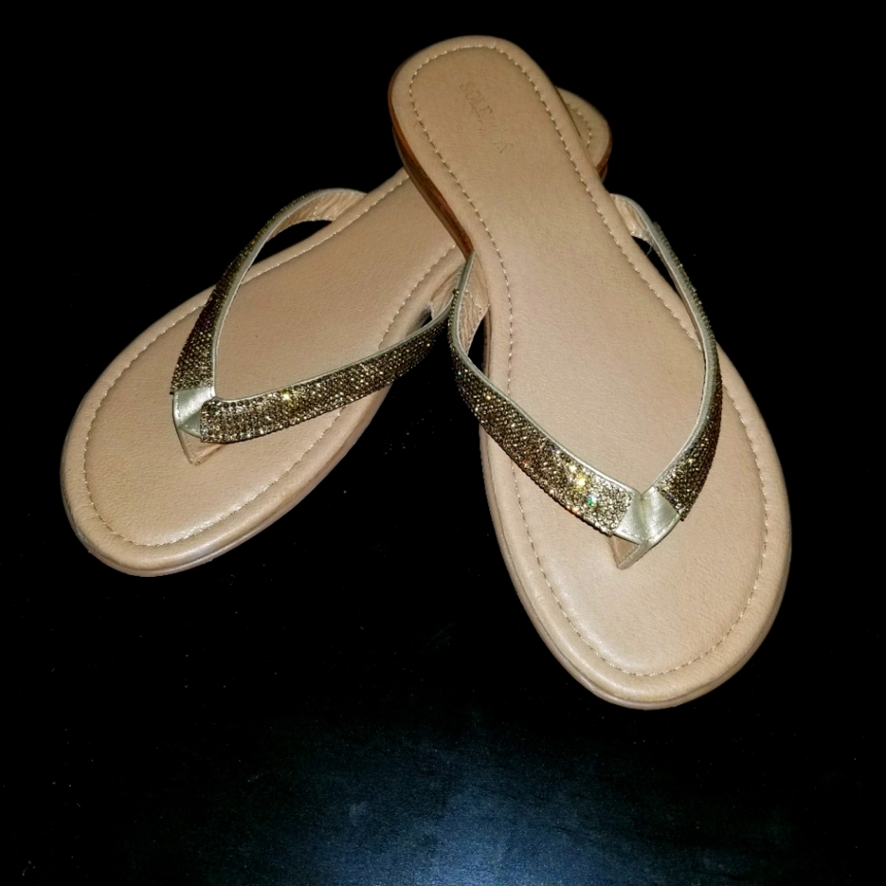 Ashley Stewart Sole Lift Gold Rhinestone Sandals